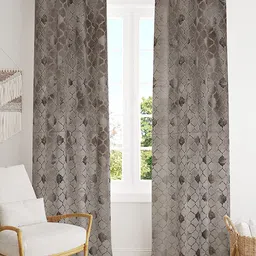 RIDHAAN Grey 2 Pieces Textured Room Darkening Velvet Door Curtains-5