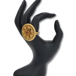 JYONA Gold-Plated Artificial Stone-Studded Rajwadi Look Adjustable Finger Ring image 2