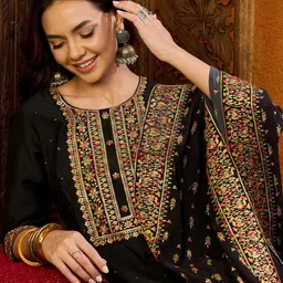 AHIKA Floral Embroidered Regular Thread Work Kurta With Trousers & Dupatta image 5