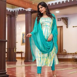 Aaghnya Abstract Printed Round Neck Straight Kurta With Trousers & Dupatta image 3
