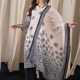 Anouk Women Floral Printed Regular Mirror Work Kurta with Trousers & With Dupatta image 2