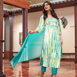 Aaghnya Abstract Printed Round Neck Straight Kurta With Trousers & Dupatta image 2