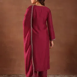 Libas Ethnic Motifs Embroidered Thread Work Straight Kurta with Trousers & Dupatta image 5