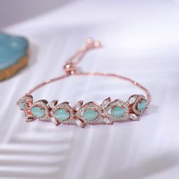 Rubans Women Rose Gold-Plated Sea Green American Diamond Studded Link Bracelet-10