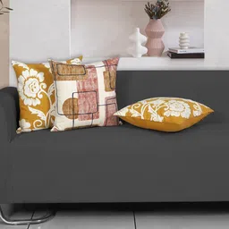 Ode & Cleo Off White & Mustard Yellow 3 Pieces Embroidered Square Cushion Covers-22