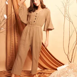 Western Era V-Neck Three-Quarter Sleeves Cotton Basic Jumpsuit-picture-54