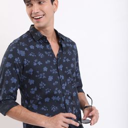 HIGHLANDER Floral Printed Slim Fit Opaque Cotton Casual Shirt-image-7