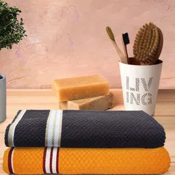 Athom Trendz Living Coffee Brown & Orange 2 Pcs Popcorn Textured Cotton Bath Towels-8