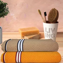 Athom Trendz Living 2Pcs Brown & Orange-Colored Popcorn Textured Pure Cotton  Bath Towels-36
