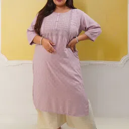 EXTRA LOVE BY LIBAS Plus Size Floral Yoke Design Straight Kurta-picture-54