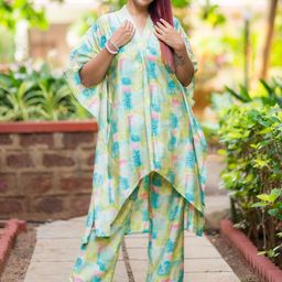 Libas Abstract Printed Kimono Sleeves Kaftan Kurta With Trousers-image-8