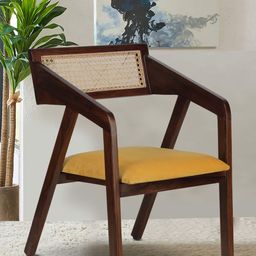GLOBALLY INDIAN Yellow And Brown Cane-Back Accent Wooden Lounge Chair-3