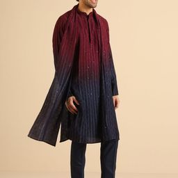 KISAH Men Embellished Regular Fit Sequinned Kurta Trouser Dupatta Set image 5