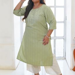 EXTRA LOVE BY LIBAS Plus Size Ethnic Motifs Yoke Design Sequinned Straight Kurta-5