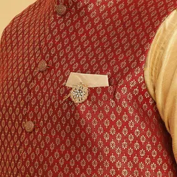 Anouk Beige Straight Dupion Silk Kurta with Pyjamas & Nehru Jacket image 2
