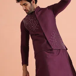 KISAH Men Embroidered Regular Fit Mirror work Kurta Nehru Jacket Trouser Set image 3