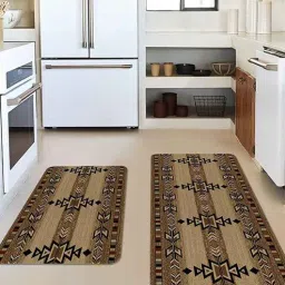 aazeem Brown Abstract Velvet Antiskid Machine Made Floor Runner and Door Mat Combo-picture-7