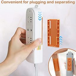 Simxen Pack of 4 Self-Adhesive Punch-Free Base Holder, Power Strip Wall Mount, Can Carry 3 kg, Socket Holder Organiser for WiFi Router, Remote Control and Fabric Box image 5