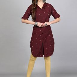 KALINI Geometric Printed Shirt Collar Cotton Pathani Kurta-image-77