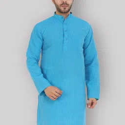 Latest Chikan Garments Men Turquoise Blue Striped Straight Kurta-image-64
