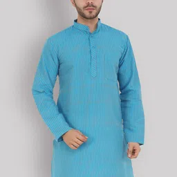 Latest Chikan Garments Men Turquoise Blue Striped Kurta-image-57