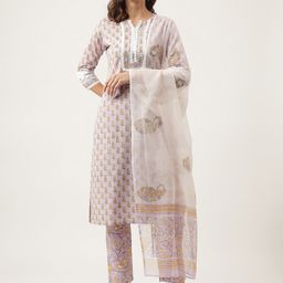 KALINI Ethnic Printed Pure Cotton Straight Kurta & Trousers With Dupatta-28