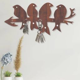 random Birds Walnut Finish Mdf Wall Hanging With 5 Hooks Key Holder-picture-41