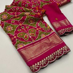 Peachmode Ethnic Motifs Sequinned Pure Georgette Saree-picture-29