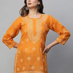 ADA Floral Chikankari Embroidered Pure Cotton Kurti-picture-24
