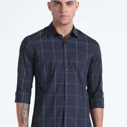 Flying Machine Slim Fit Windowpane Checked Spread Collar Casual Shirt-picture-49