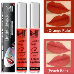 MI FASHION Set of 2 Liquid Lipstick Smudge Free Matte Finish Keep Moisturize-Orange & Pink-15
