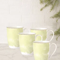 CLAY CRAFT Green & White Set of 4 Printed Ceramic Glossy Mugs 350 ml Each-12