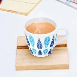Larah by BOROSIL 6 Pcs White & Blue Floral Printed Opalware Matte Mugs - 110 ML Each-10