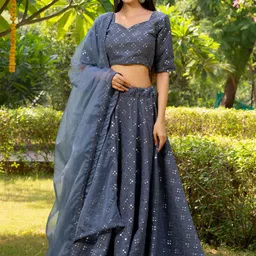 HOUSE OF JAMOTI Embroidered Mirror Work Ready to Wear Lehenga & Blouse With Dupatta-picture-48