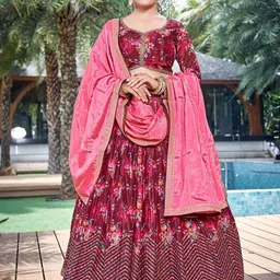 CHANSI Floral Embroidered Thread Work Ready to Wear Lehenga & Blouse With Dupatta-picture-31
