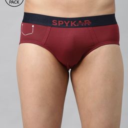 UnderJeans by Spykar Men Pack of 2 Maroon Solid Briefs 8907966428553-33