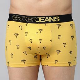 UnderJeans by Spykar Men Mustard Yellow & Navy Blue Printed Trunks 8907966426252-image-82