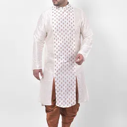 DEYANN PLUS Men Off White Ethnic Motifs Printed Plus Size Kurta with Dhoti Pants-picture-12