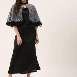 KHUMAAR Shuchi Bhutani Black & Grey Cowl Neck Satin A-Line Maxi Dress with Poncho-image-41