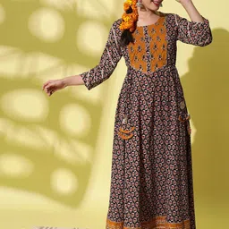 KALINI Floral Printed Mirror Work Ethnic Dress-image-90