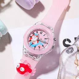 WANTON Kids Cartoon Patterned Dial Analogue Multi Function Watch KD-01 PINK FISH-28
