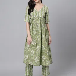 DECKEDUP Women Printed Flared Sleeves Pure Cotton Anarkali Kurta-image-5