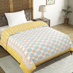 BLOCKS OF INDIA Green Ethnic Motifs Pure Cotton Mild Winter 350 GSM Single Bed Quilt-image-54
