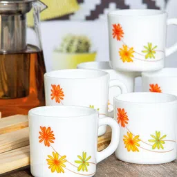 Cello White & Yellow Yellow Yellow Printed Opalware Glossy Cups Set of Cups and Mugs-image-65