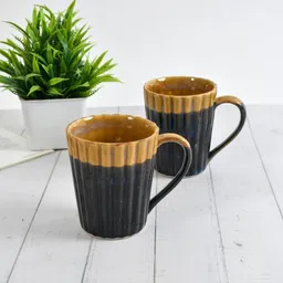 CLIO'S HERITAGE STORE Black 2 Pieces Textured Ceramic Matte Coffee Mugs 300 Ml Each-32