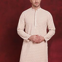 Jompers Geometric Embroidered Sequinned Cotton Straight Kurta-image-66