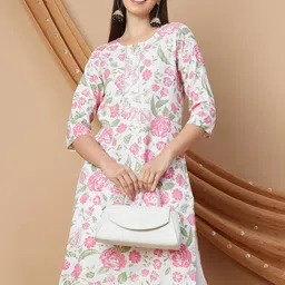 Melange by Lifestyle Women Floral Printed Flared Sleeves Sequinned Kurta-image-35