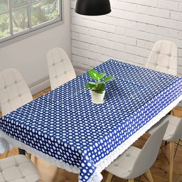 Kuber Industries Blue & White Printed 6 Seater Dinning Table Cover-34