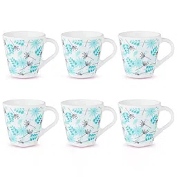 Larah by BOROSIL White & Turquoise Blue 6 Pcs Floral Printed Opalware Mugs-110 ML Each-17