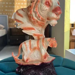ECLAT FURNISH Camel Brown Textured Tiger Head With Baby Polyresin Figurine  Showpiece-image-15